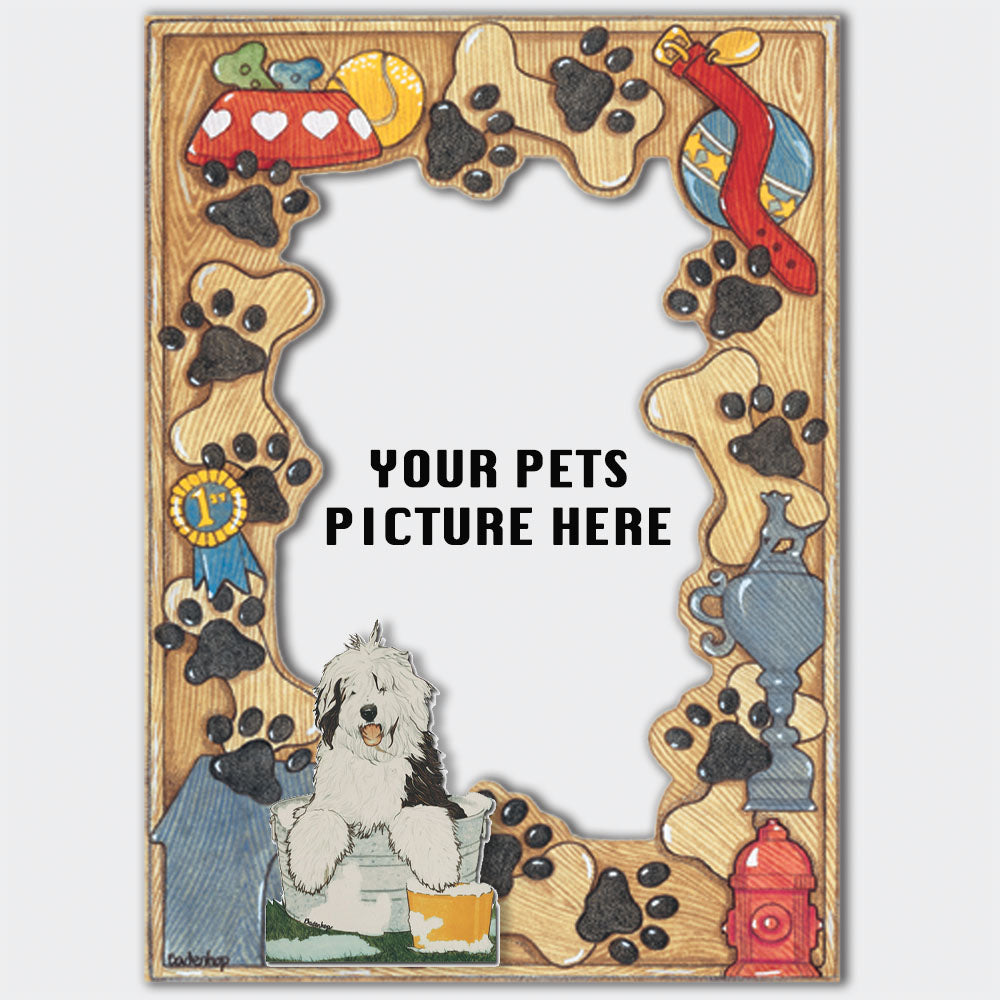 Old English Sheepdog Wooden Picture Frame Die-Cut 2-Dimensional 5” x 7” Holds 4" x 6" Photo - Pipsqueakproductions