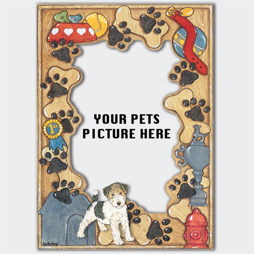 Fox Terrier Wire Hair Wooden Picture Frame Die-Cut 2-Dimensional 5” x 7” Holds 4" x 6" Photo - Pipsqueakproductions