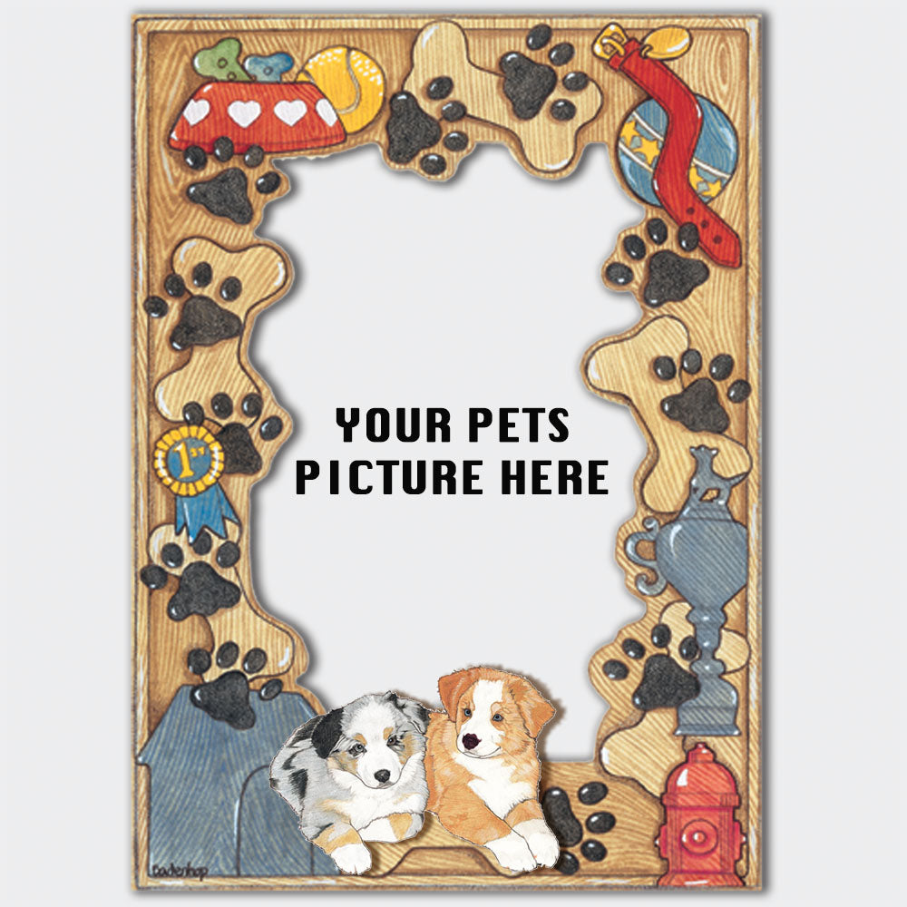 Australian Shepherd Aussie Wooden Picture Frame Die-Cut 2-Dimensional 5” x 7” Holds 4" x 6" Photo - Pipsqueakproductions