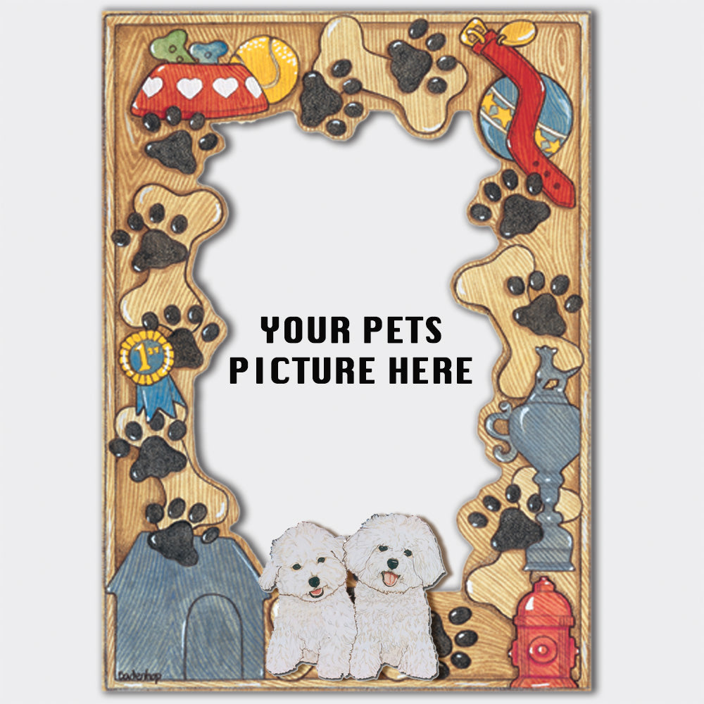 Bichon Frise Wooden Picture Frame Die-Cut 2-Dimensional 5” x 7” Holds 4" x 6" Photo - Pipsqueakproductions