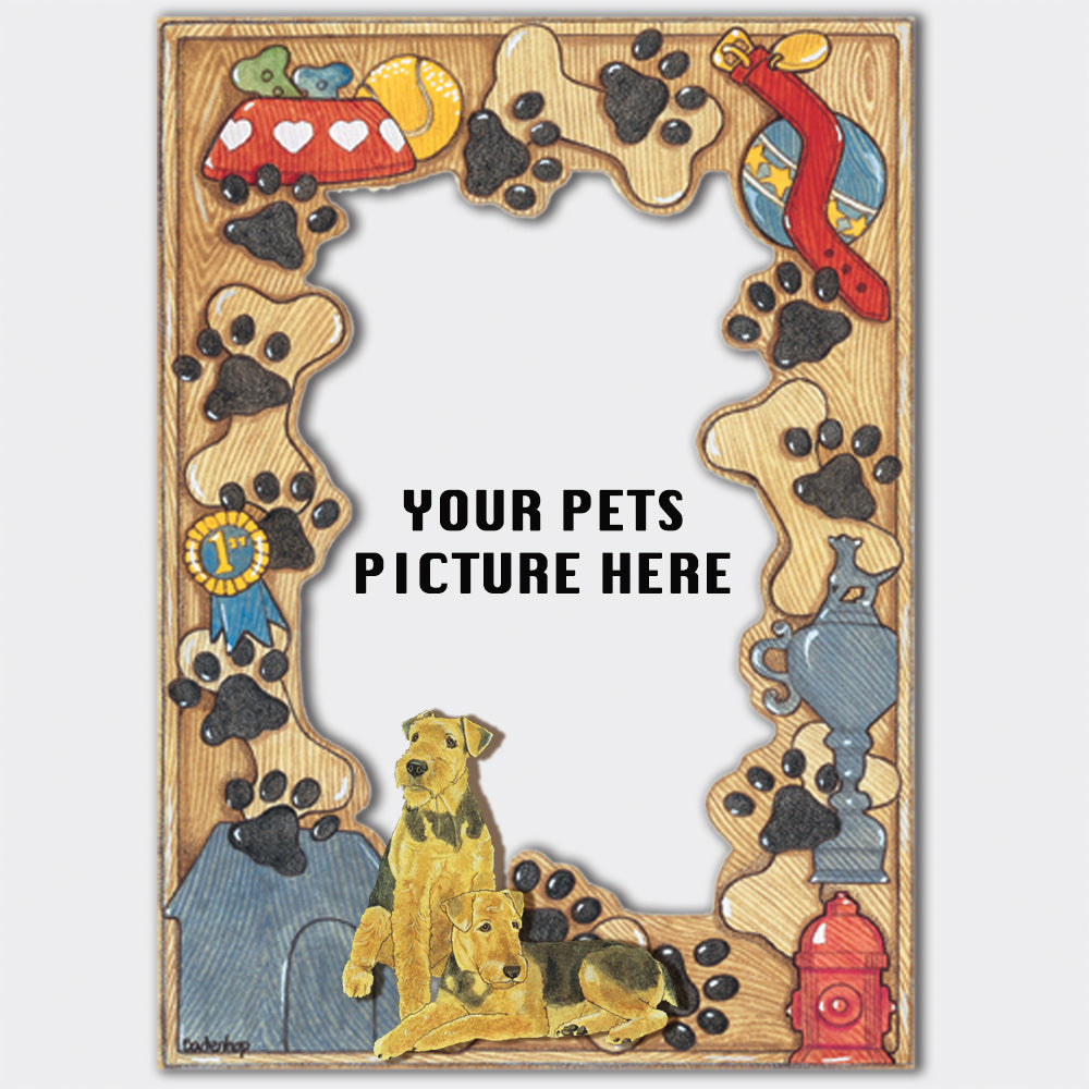 Airedale Terrier Wooden Picture Frame Die-Cut  2-Dimensional 5” x 7” Holds 4" x 6" Photo - Pipsqueakproductions
