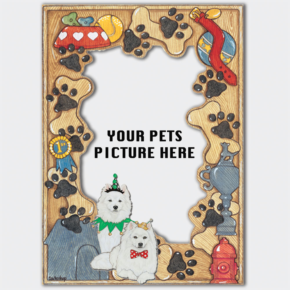 American Eskimo Wooden Picture Frame Die-Cut 2-Dimensional 5” x 7” Holds 4" x 6" Photo - Pipsqueakproductions