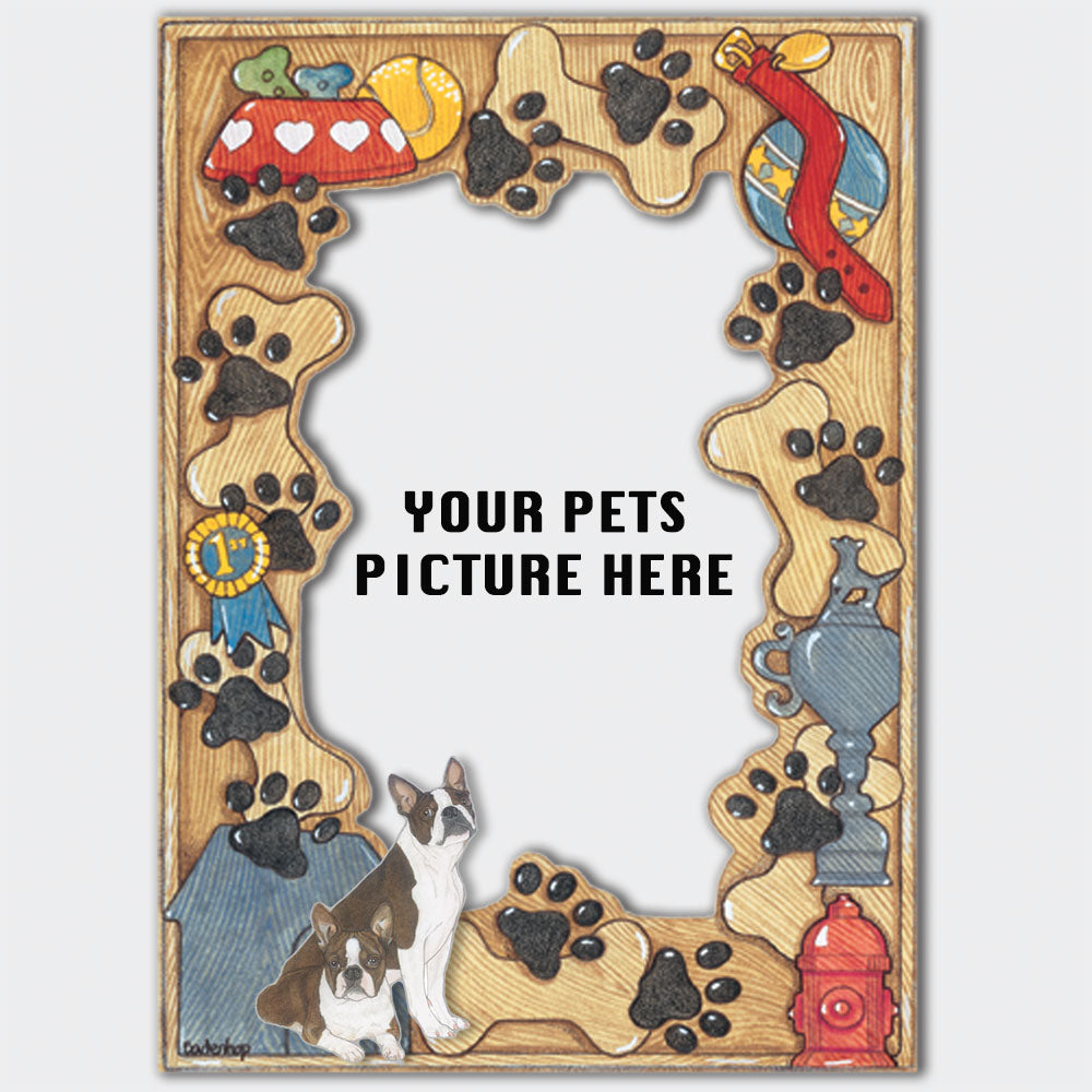 Boston Terrier Wooden Picture Frame Die-Cut 2-Dimensional 5” x 7” Holds 4" x 6" Photo - Pipsqueakproductions