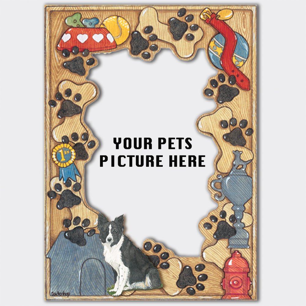 Border Collie Wooden Picture Frame Die-Cut 2-Dimensional 5” x 7” Holds 4" x 6" Photo - Pipsqueakproductions