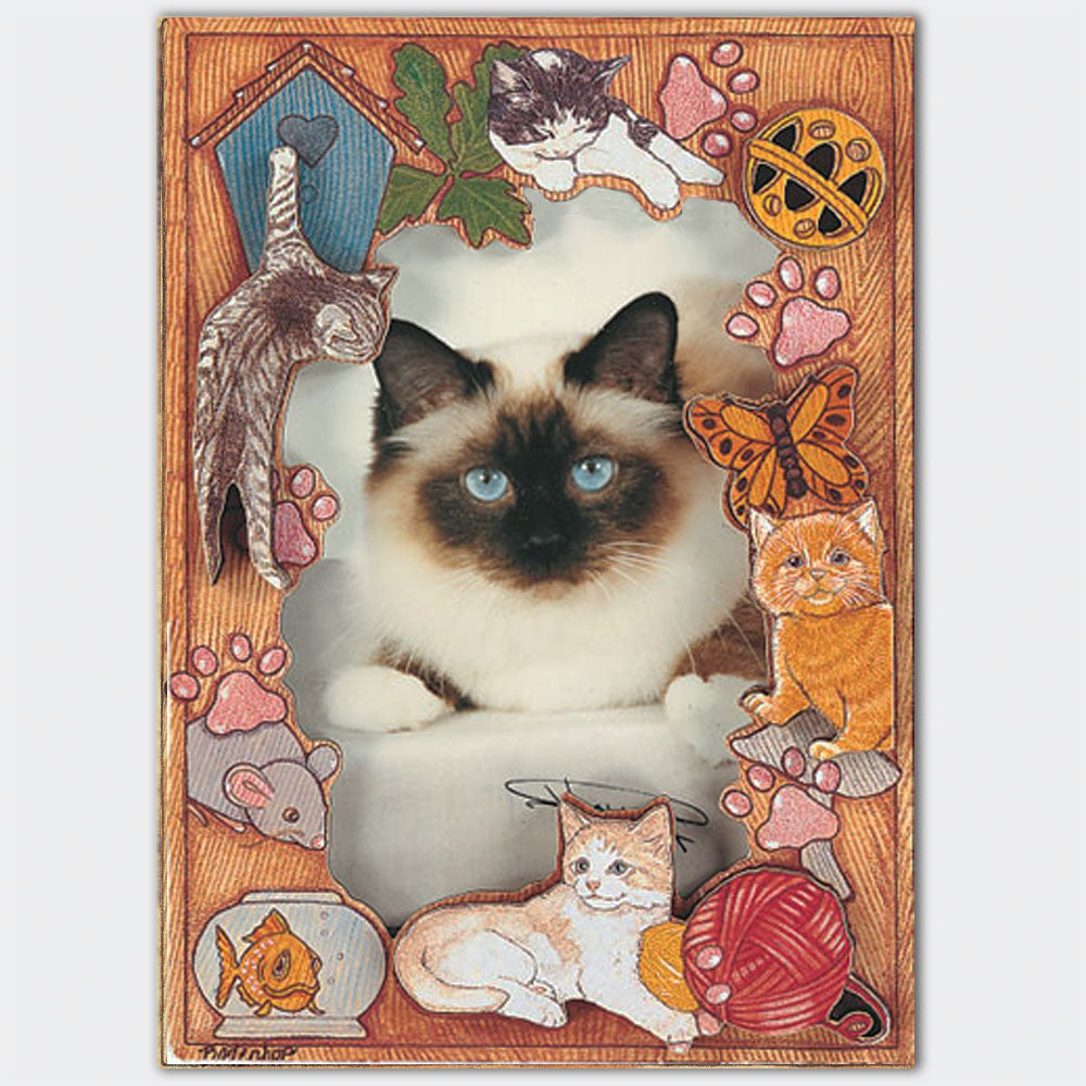 Cat Wooden Picture Frame Die-Cut 2-Dimensional 5” x 7” Holds 4" x 6" Photo - Pipsqueakproductions