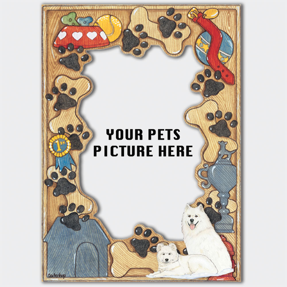 Samoyed Wooden Picture Frame Die-Cut 2-Dimensional 5” x 7” Holds 4" x 6" Photo - Pipsqueakproductions