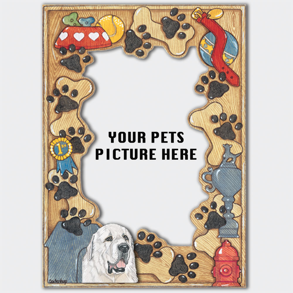Great Pyrenees Wooden Picture Frame Die-Cut 2-Dimensional 5” x 7” Holds 4" x 6" Photo - Pipsqueakproductions