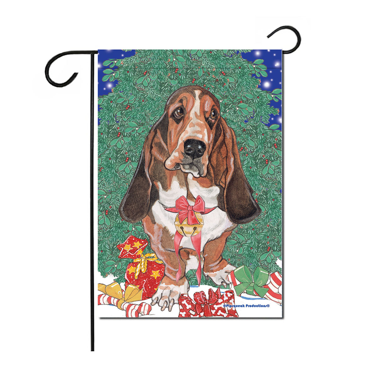 Basset Hound Christmas Garden Flag Double Sided 12” x 17” - Pipsqueakproductions