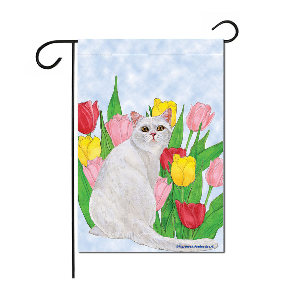 Cat White Cat Garden Flag Double Sided 12” x 17” - Pipsqueakproductions