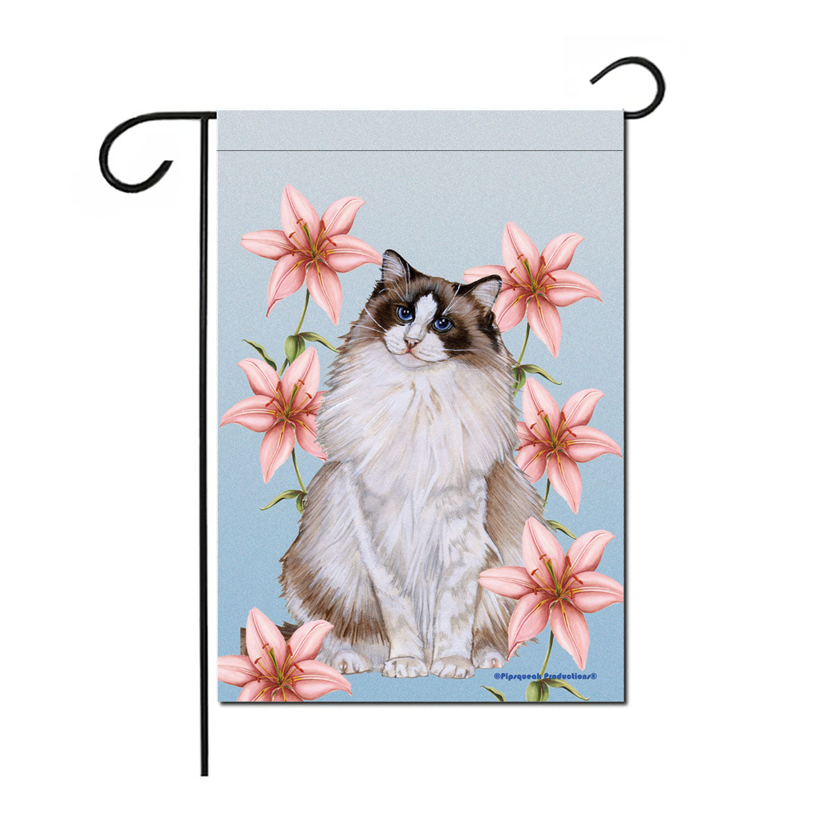 Cat Ragdoll with Pink Lilies Garden Flag Double Sided 12” x 17” - Pipsqueakproductions