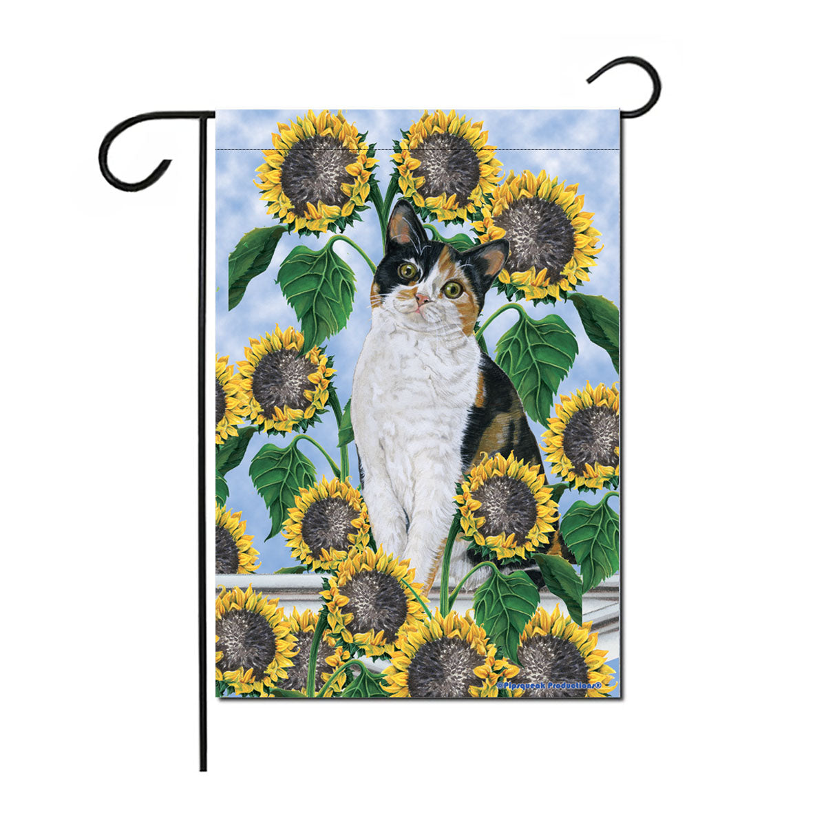 Calico Cat Under the Tuscan Sunflowers Garden Flag Double Sided 12” x 18” - Pipsqueakproductions