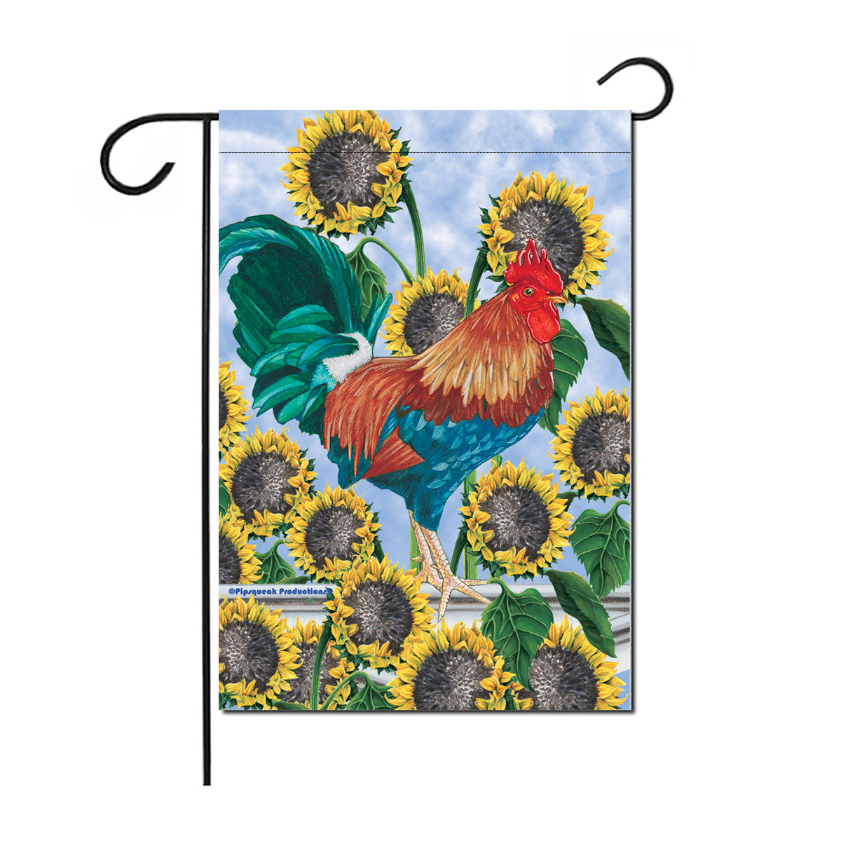 Rooster Under the Tuscan Sunflowers Garden Flag Double Sided 12” x 17” - Pipsqueakproductions