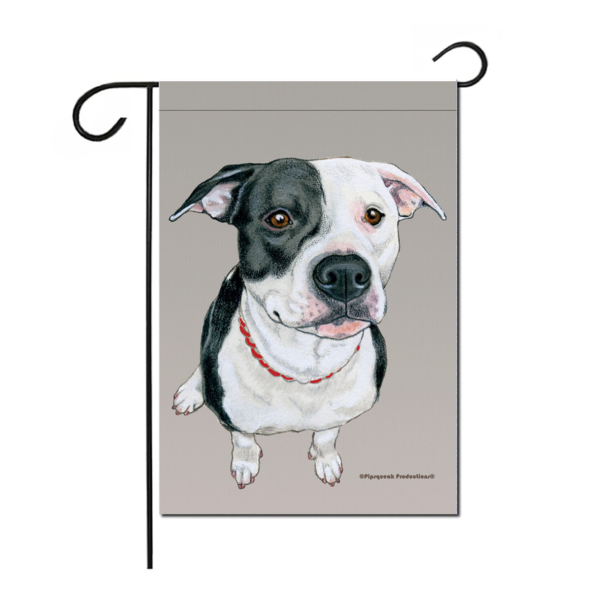 Pit Bull White with Black Garden Flag Double Sided 12” x 17” - Pipsqueakproductions
