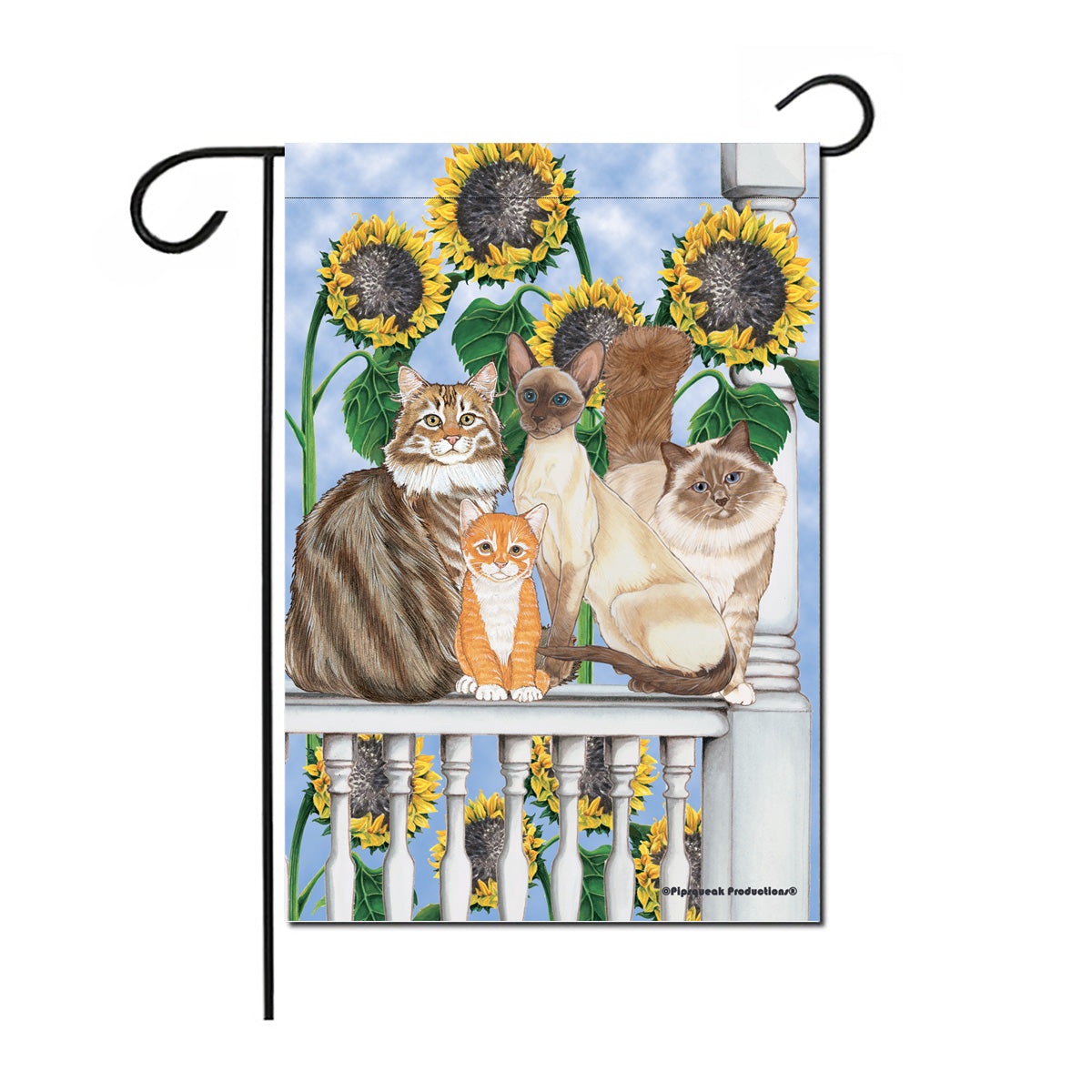 Cats Under the Tuscan Sunflowers Garden Flag Double Sided 12” x 17” - Pipsqueakproductions