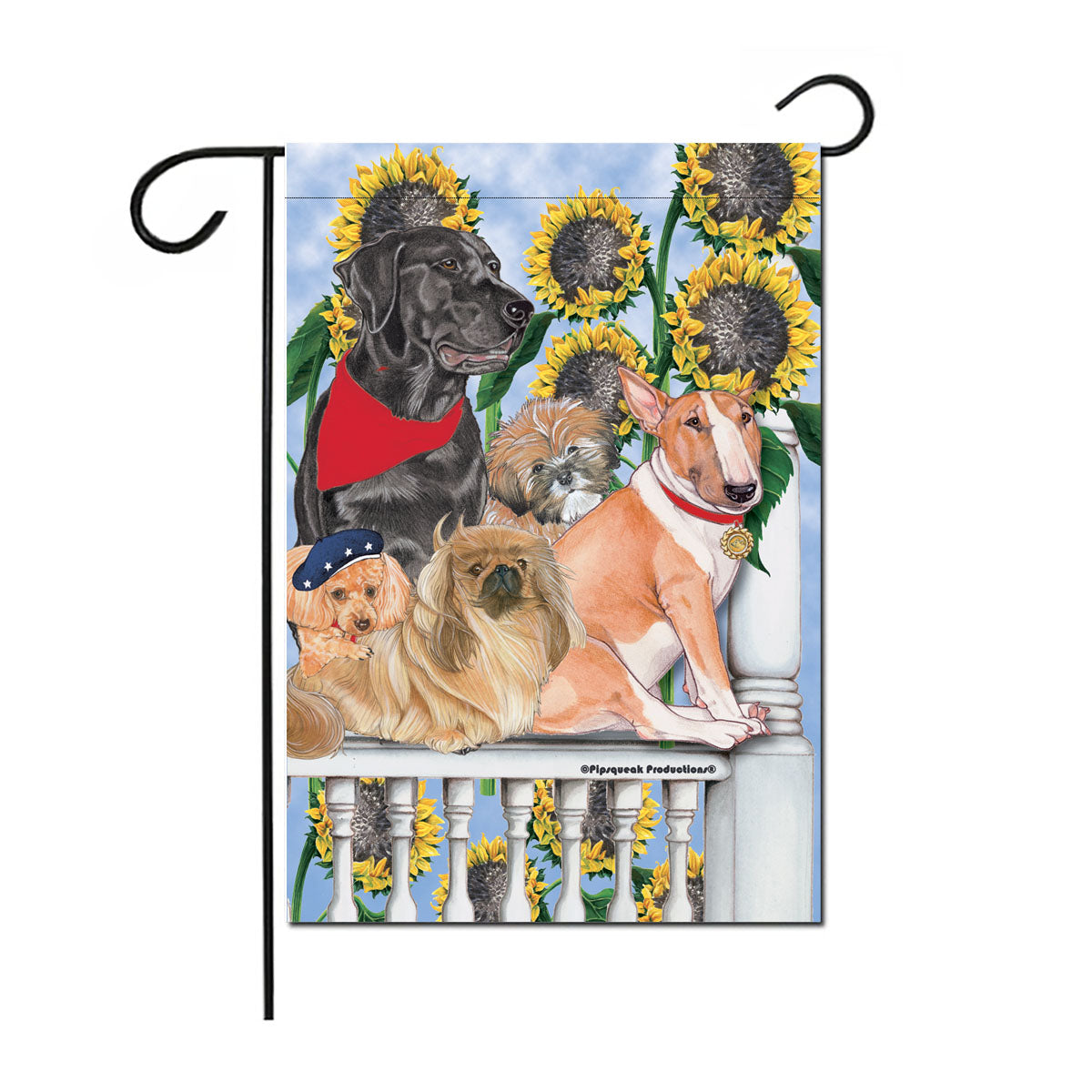 Dogs Under the Tuscan Sunflowers Garden Flag Double Sided 12” x 17” - Pipsqueakproductions