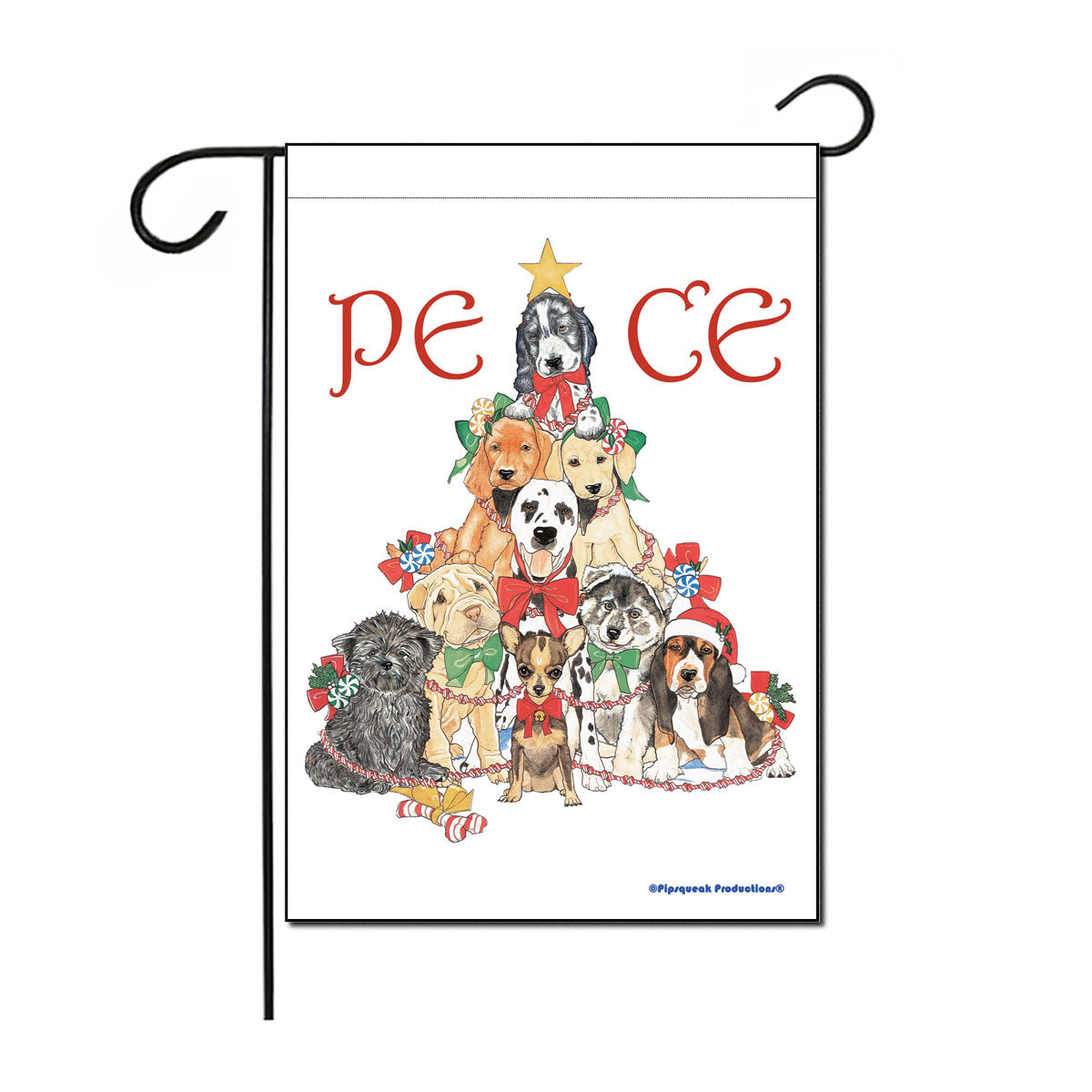 Dogs Peace Tree Christmas Garden Flag Double Sided 12” x 17” - Pipsqueakproductions