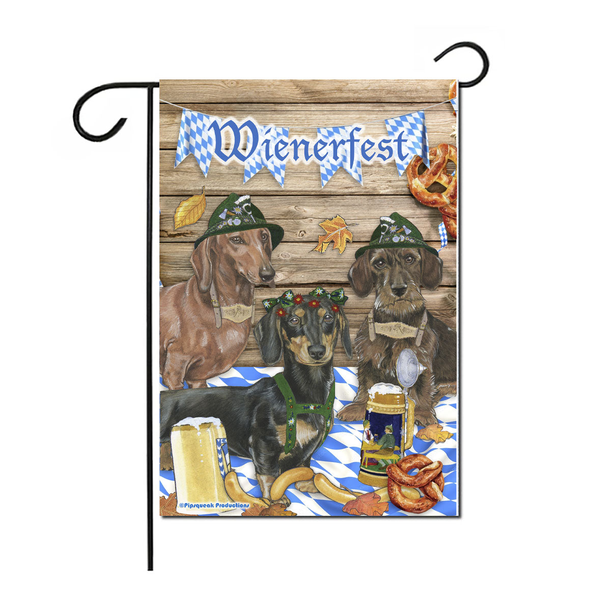 Dachshund Oktoberfest Wienerfest Garden Flag Double sided, 12" x 18" Outdoor Decor - Pipsqueakproductions
