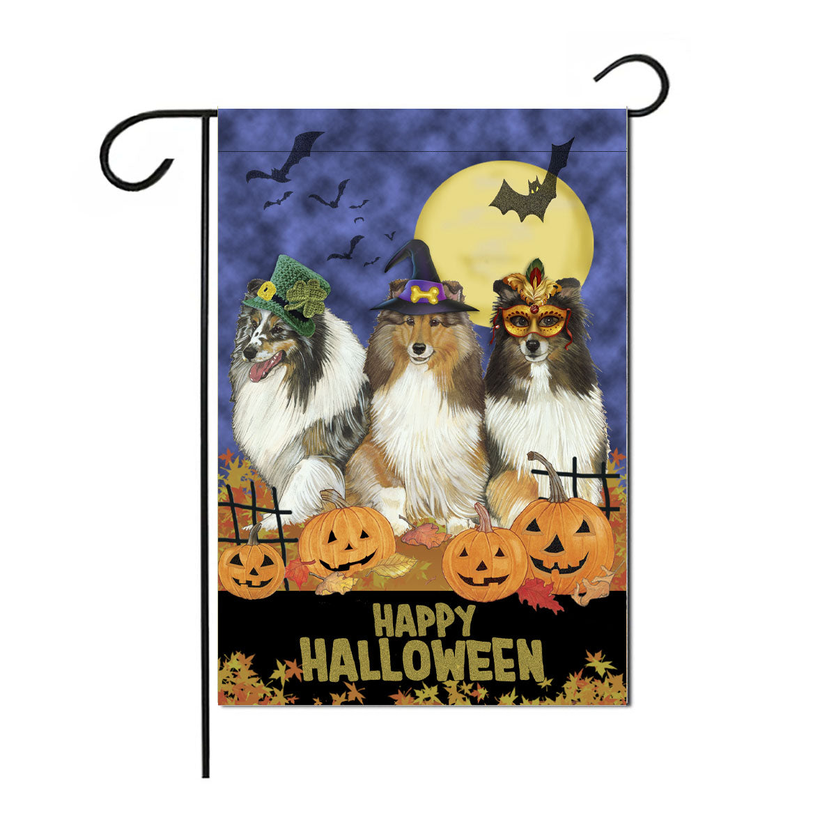 Shetland Sheepdog Halloween Garden Flag Double sided, 12" x 18" Outdoor Decor - Pipsqueakproductions