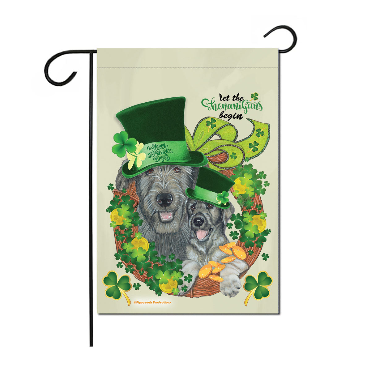 Irish Wolfhound Saint Patrick's Day Garden Flag Double Sided 12 x 18 inches - Pipsqueakproductions