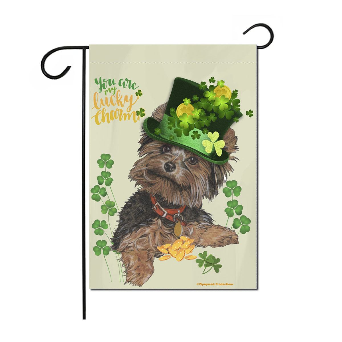 Yorkshire Terrier Saint Patrick's Day Garden Flag Double Sided 12” x 18” - Pipsqueakproductions