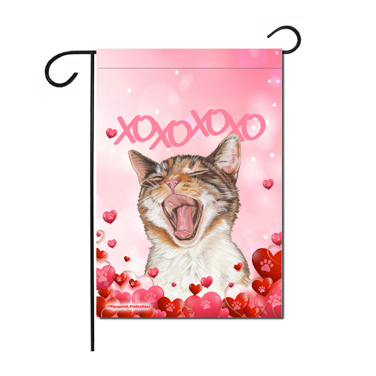Cat Tabby Valentine’s Day Garden Flag, Double sided 12” x 18” Yard Art Decor - Pipsqueakproductions