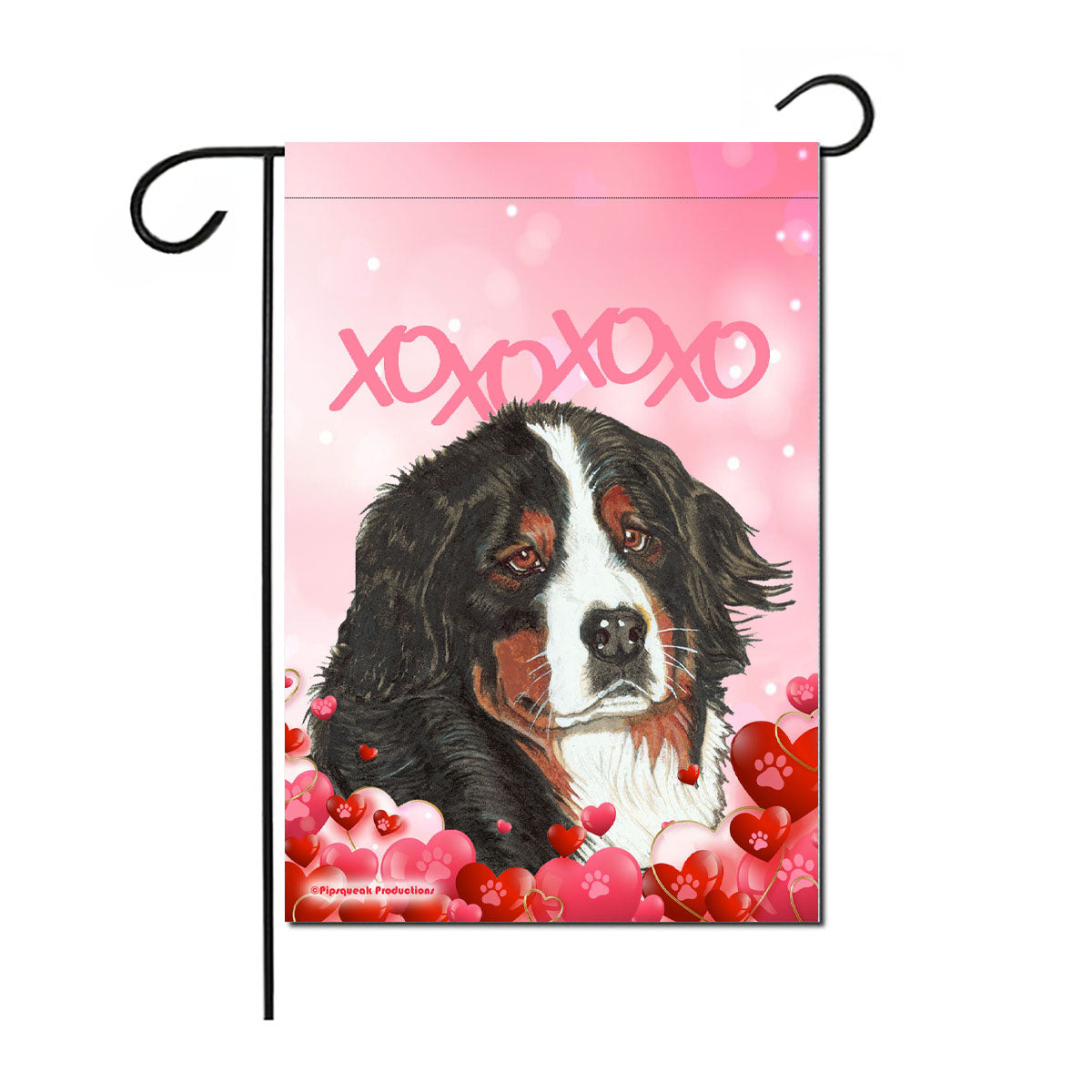 Bernese Mountain Dog Valentine’s Day Garden Flag, Double sided 12” x 18” Yard Art Decor