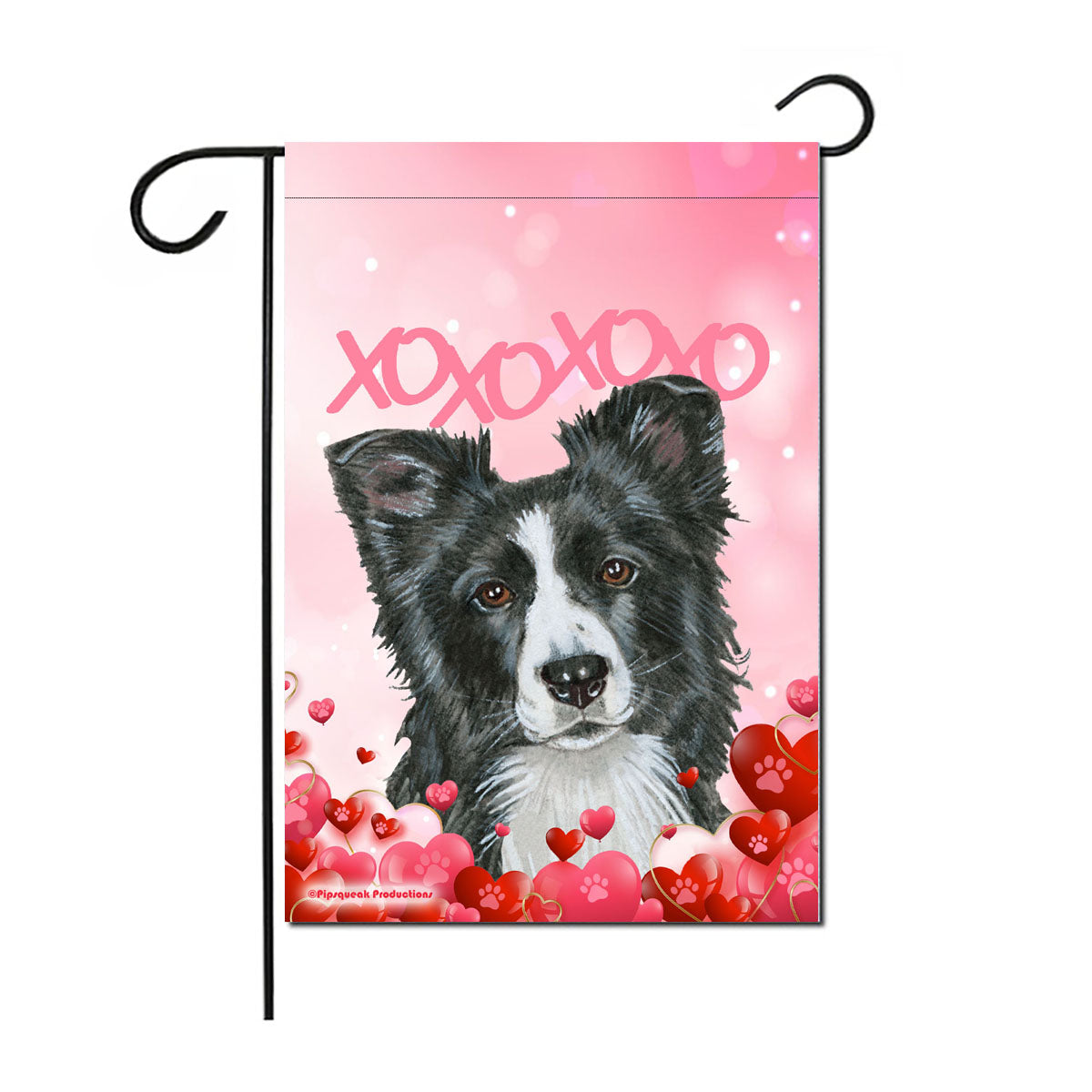 Border Collie Valentine’s Day Garden Flag, Double sided 12” x 18” Yard Art Decor