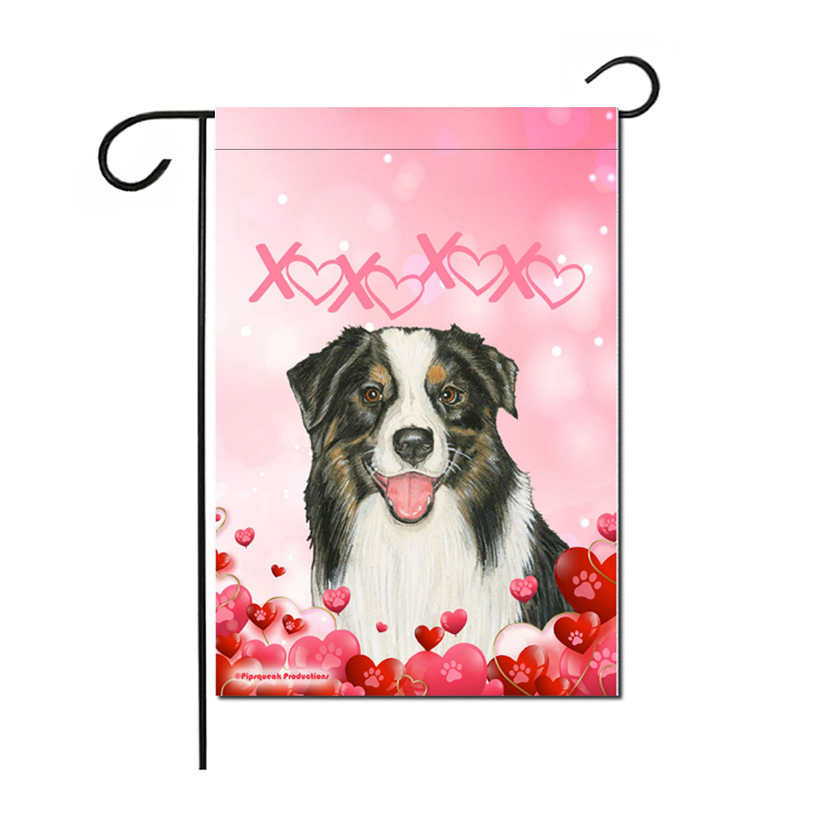 Australian Shepherd Black Tricolor, Valentine’s Day Garden Flag, Double Sided 12” X 18” Yard Art Decor