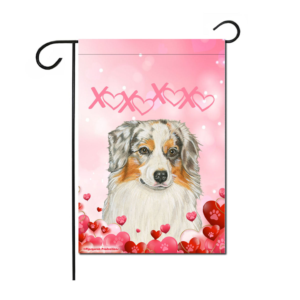 Australian Shepherd Blue Merle, Valentine’s Day Garden Flag, Double Sided 12” X 18” Yard Art Decor