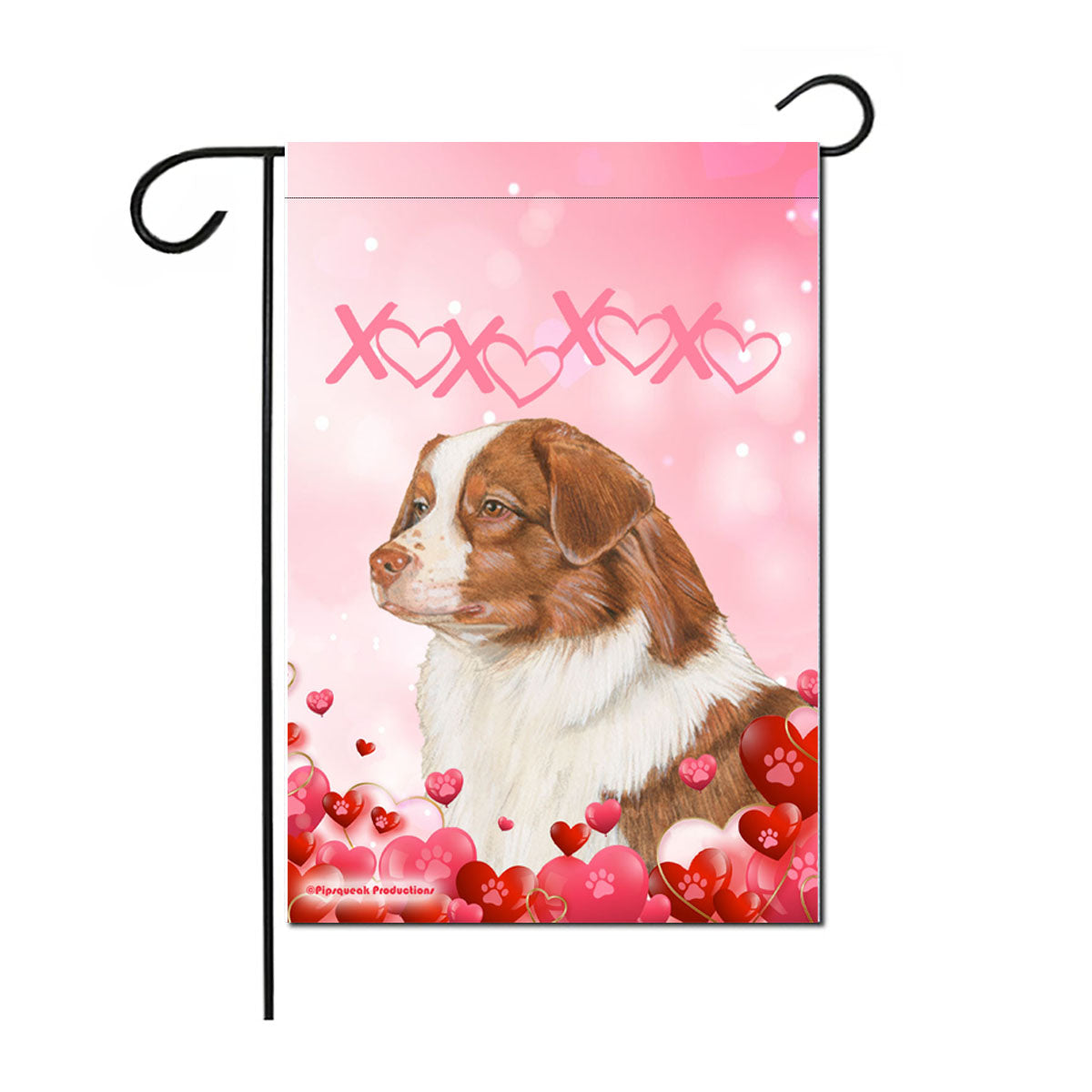 Australian Shepherd Red, Valentine’s Day Garden Flag, Double Sided 12” X 18” Yard Art Decor