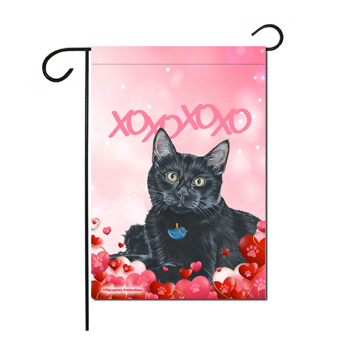 Cat Black Kitty Valentine’s Day Garden Flag, Double sided 12” x 18” Yard Art Decor