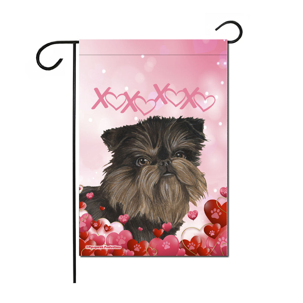 Brussels Griffon, Black and Tan, Valentine’s Day Garden Flag, Double Sided 12” X 18” Yard Art Decor