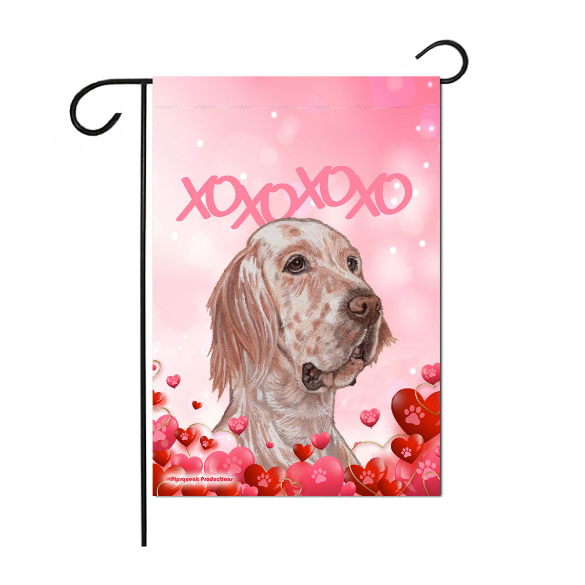 English Setter Valentine’s Day Garden Flag, Double sided 12” x 18” Yard Art Decor - Pipsqueakproductions
