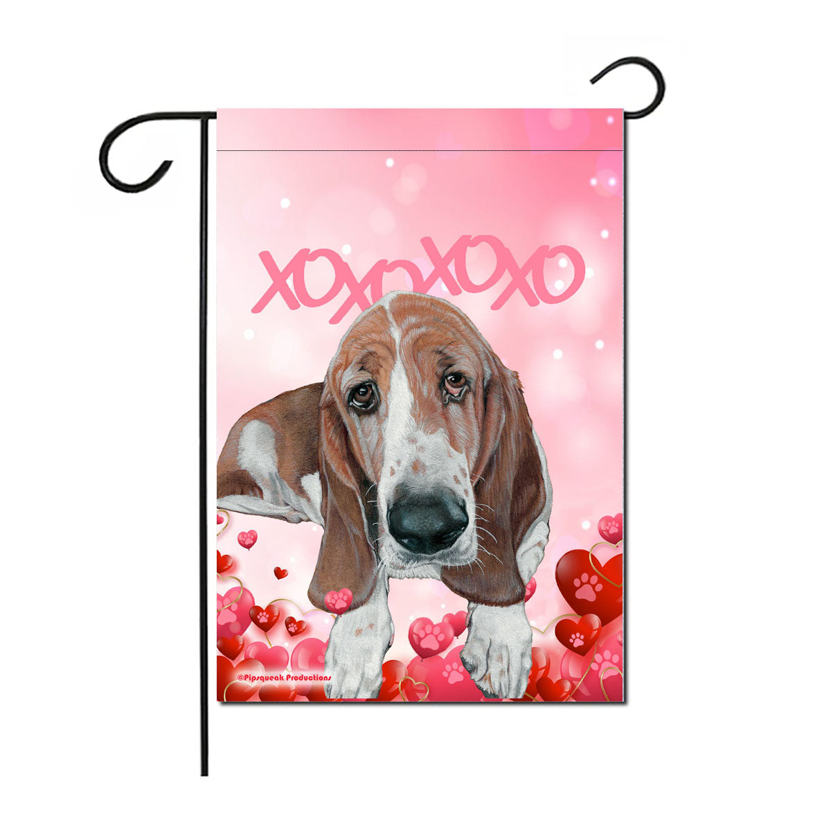 Basset Hound Valentine’s Day Garden Flag, Double sided 12” x 18” Yard Art Decor