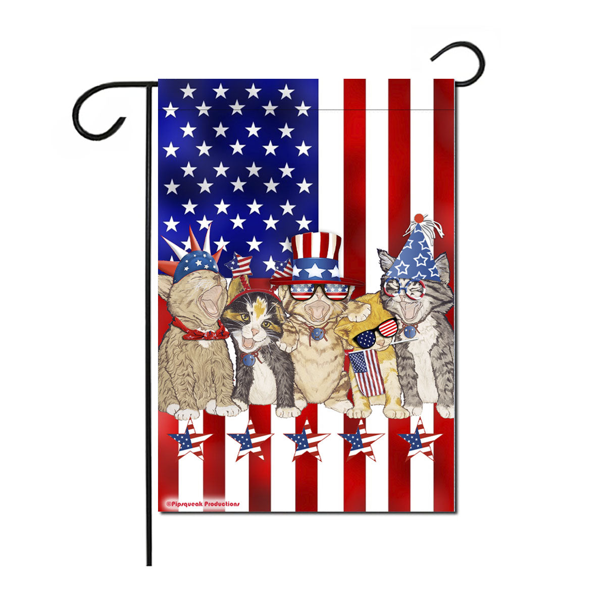 Cat Kitty Quintette Patriotic Garden Flag Double Sided 12” x 18” - Pipsqueakproductions