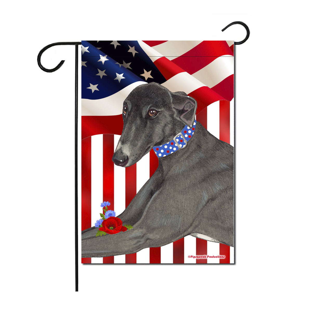 Greyhound Black Dog Patriotic Garden Flag Double Sided 12” x 18” - Pipsqueakproductions