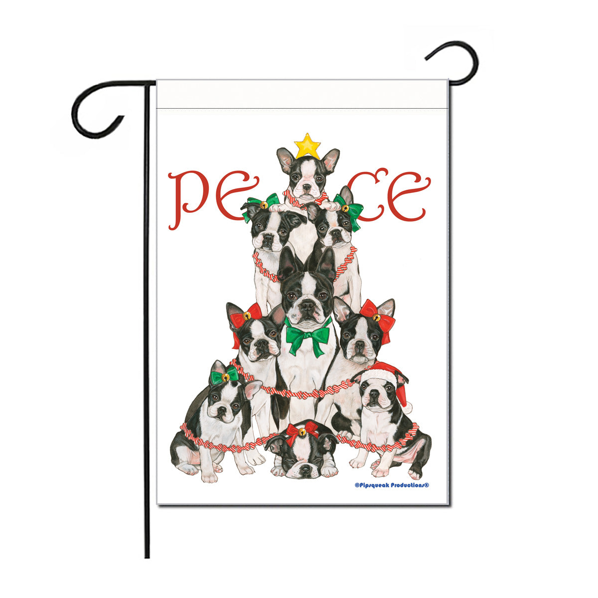 Boston Terrier Peace Tree Christmas Garden Flag Double Sided 12” x 17” 