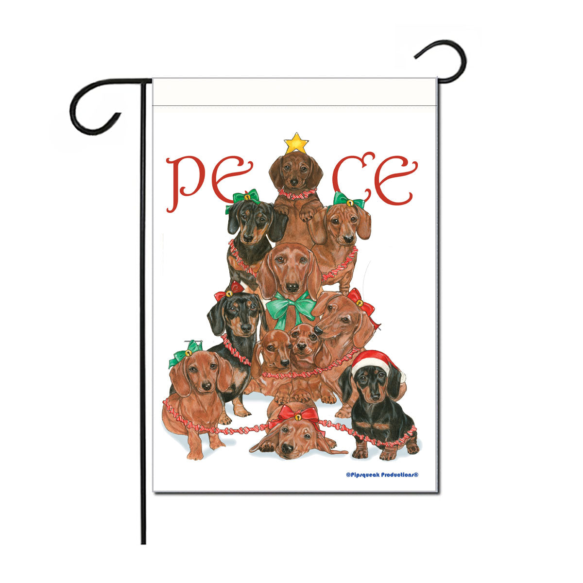 Dachshund Peace Christmas Garden Flag Double Sided 12” x 17” - Pipsqueakproductions