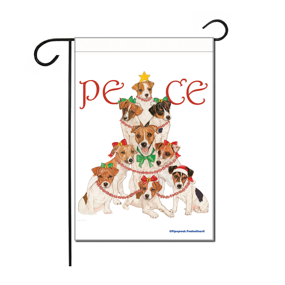 Jack Russell Terrier Peace Tree Christmas Garden Flag Double Sided 12” x 17” - Pipsqueakproductions