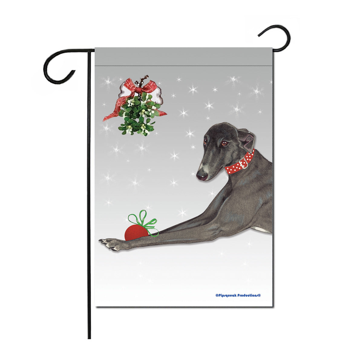 Greyhound Black, Christmas Garden Flag Double Sided 12” x 17” - Pipsqueakproductions