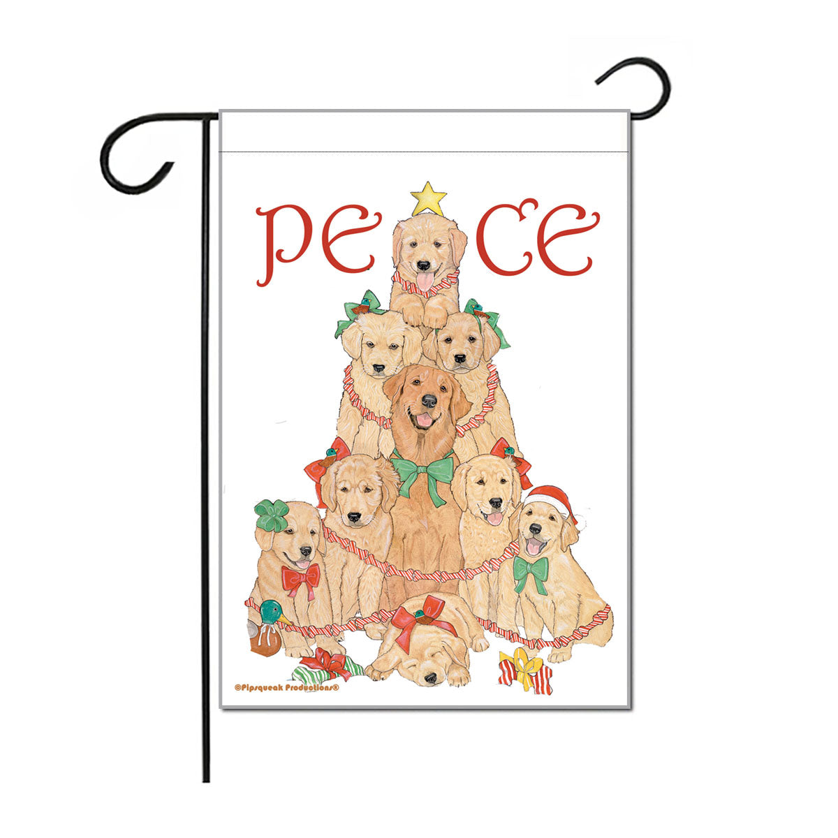 Golden Retriever Peace Christmas Garden Flag Double Sided 12” x 17” - Pipsqueakproductions