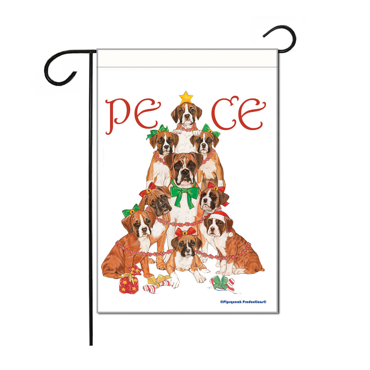 Boxer Peace Tree Christmas Garden Flag Double Sided 12” x 17”