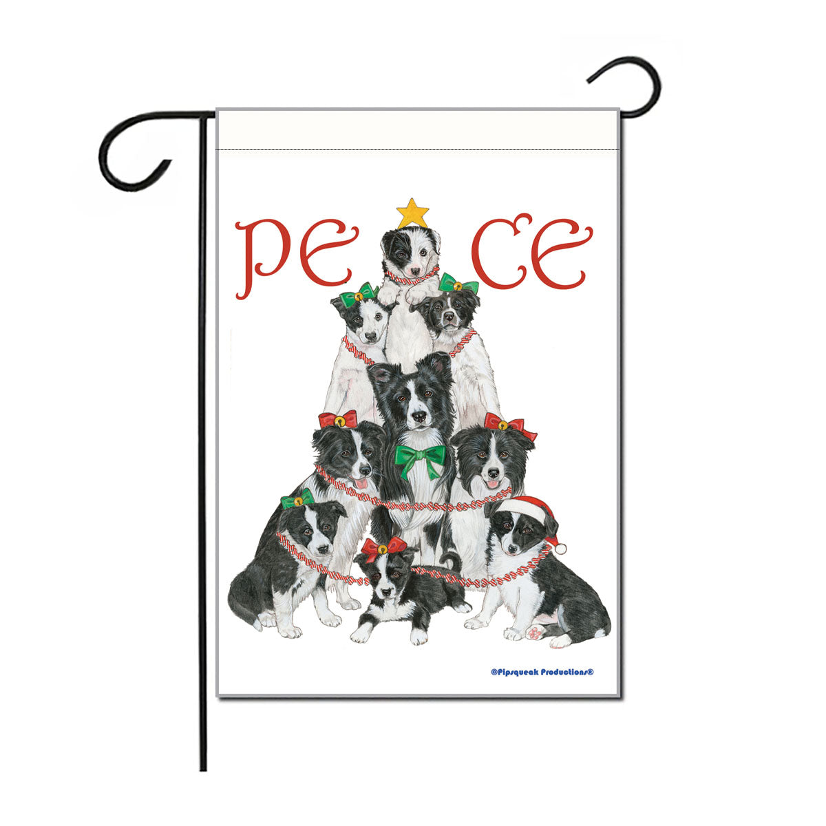 Border Collie Peace Tree Christmas Garden Flag Double Sided 12” x 17”