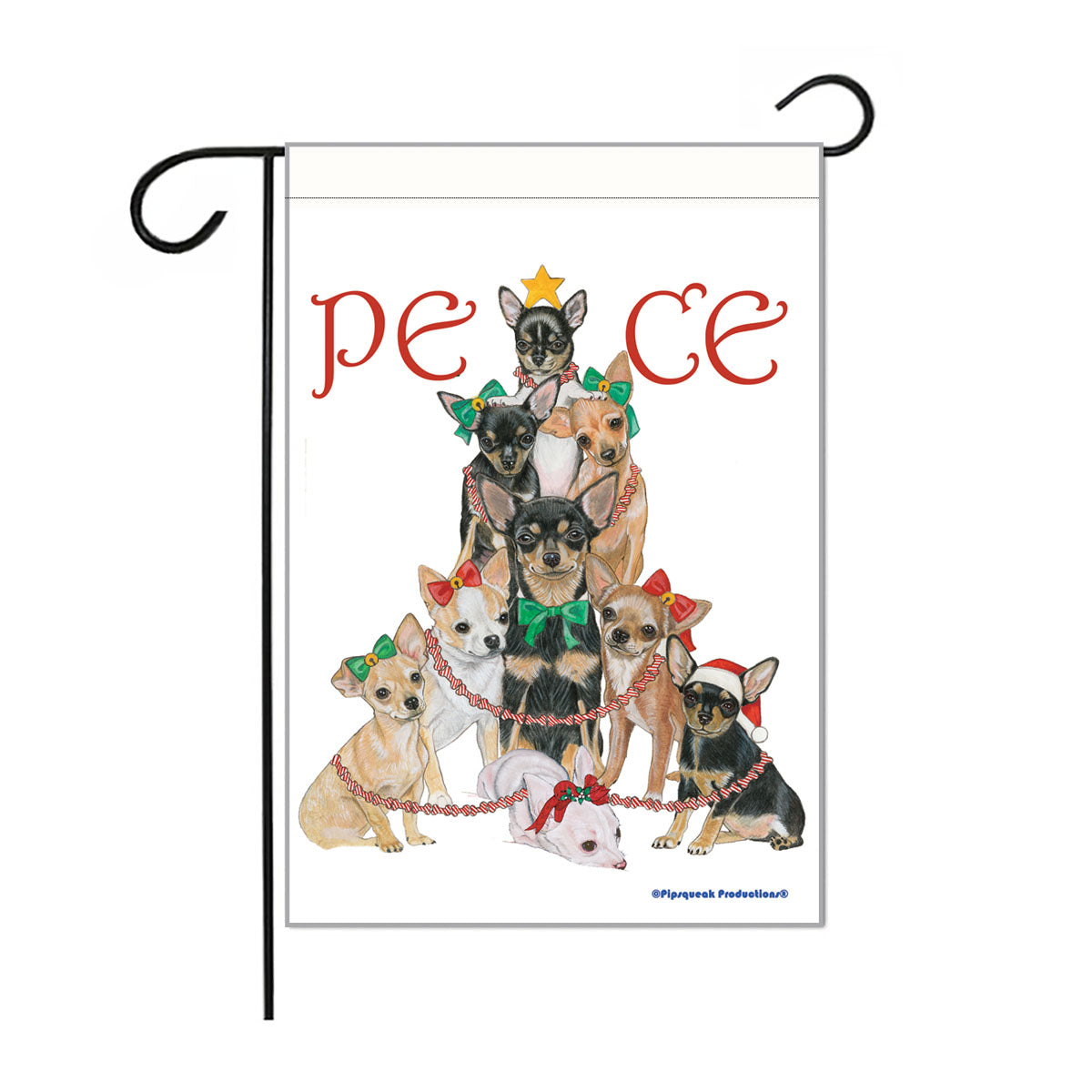 Chihuahua Peace Tree Christmas Garden Flag Double Sided 12” x 17” - Pipsqueakproductions