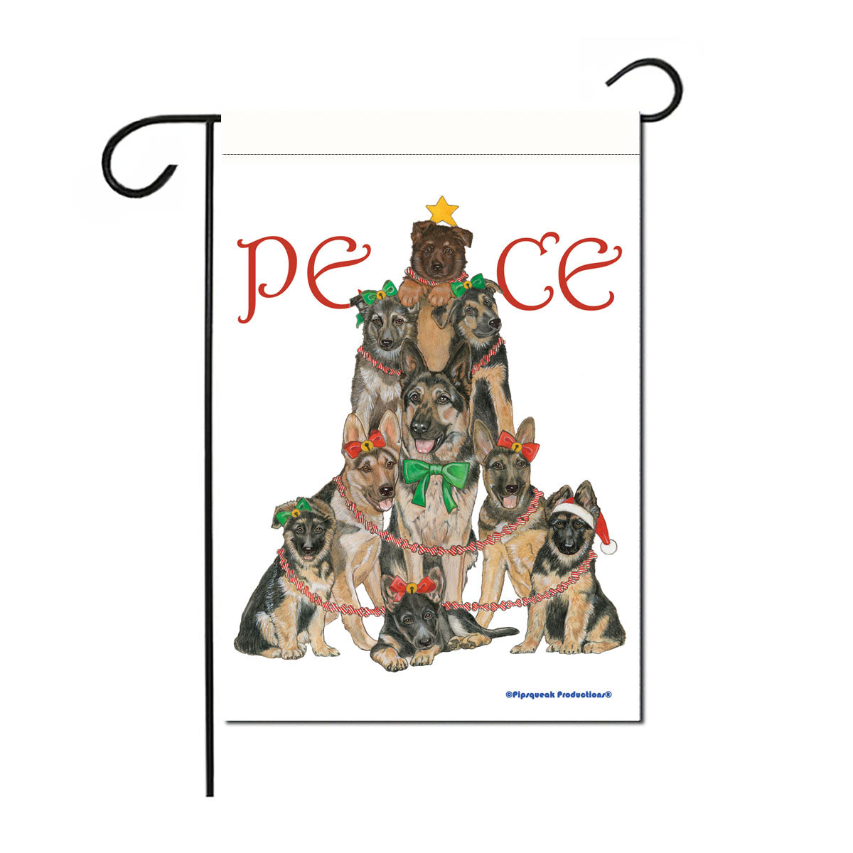 German Shepherd Peace Tree Christmas Garden Flag Double Sided 12” x 17” - Pipsqueakproductions