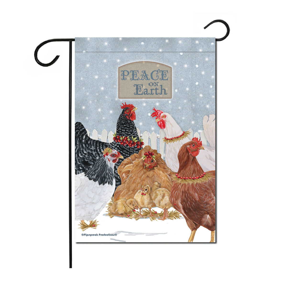 Chickens Holiday Hens Christmas Garden Flag Double Sided 12” x 17” - Pipsqueakproductions