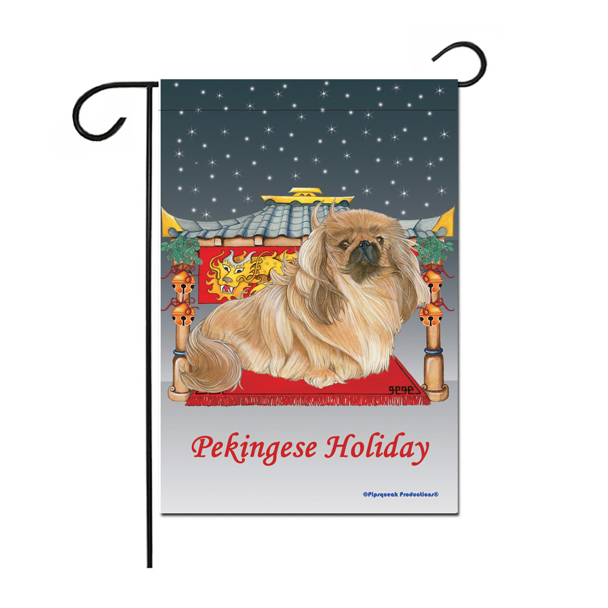 Pekingese Christmas Garden Flag Double Sided 12” x 17” - Pipsqueakproductions