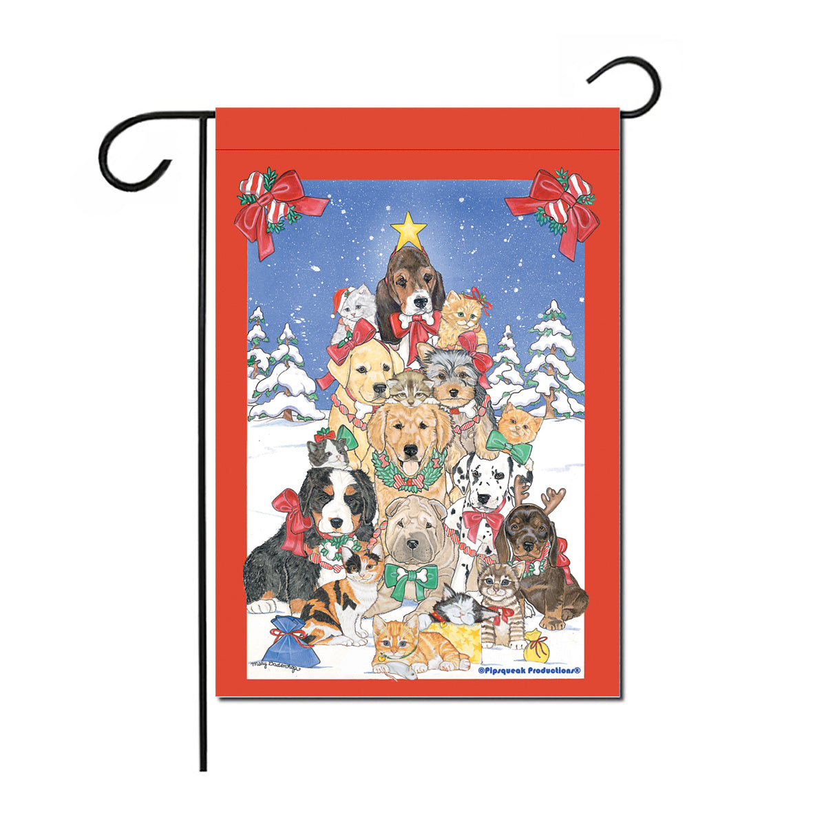 Critter Christmas Tree Garden Flag Double Sided 12” x 17” - Pipsqueakproductions