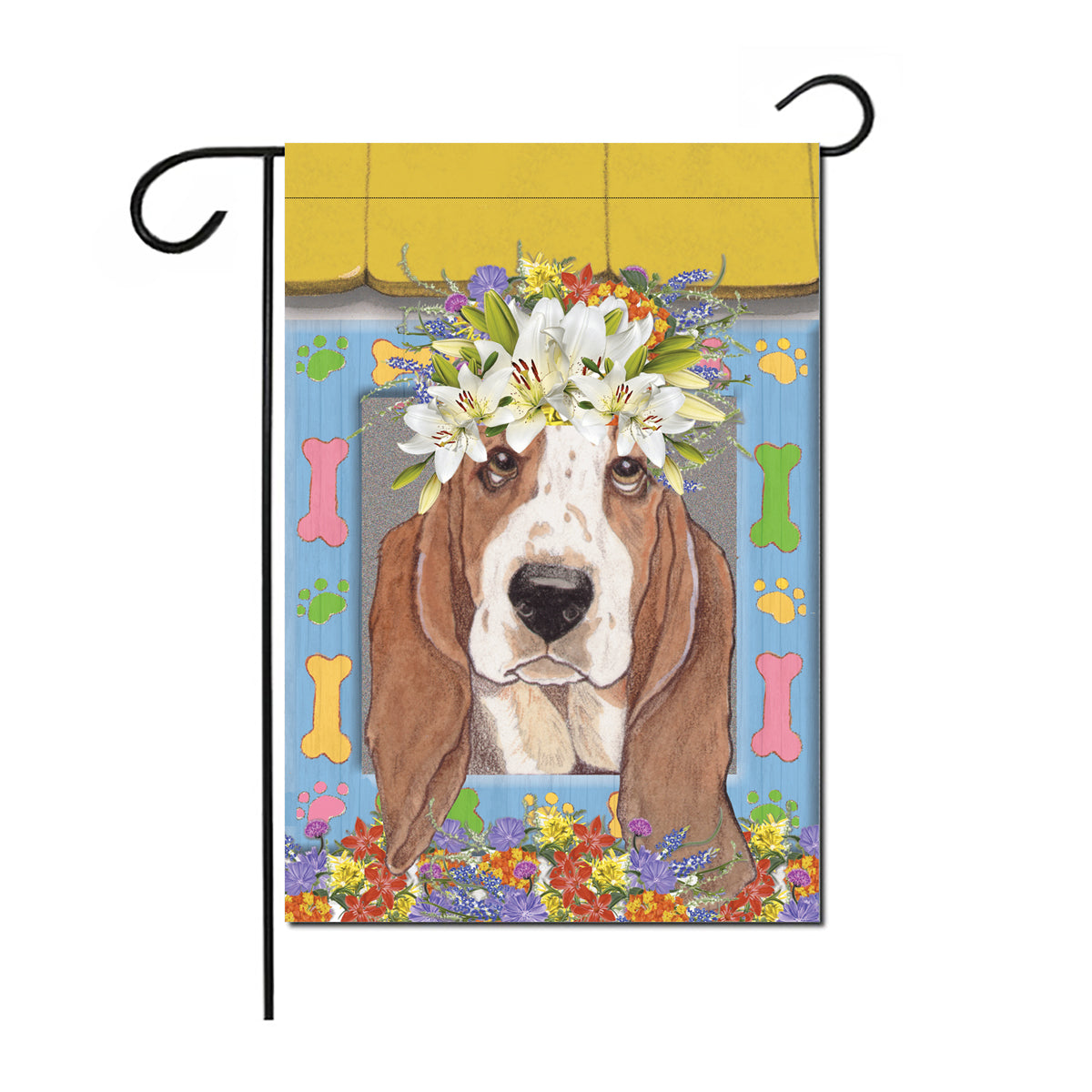 Basset Hound Floral Garden Flag Double Sided 12 x 17 in. 