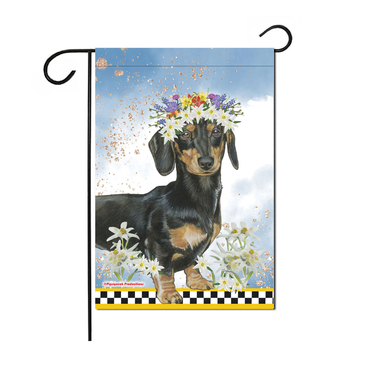 Dachshund Black and Tan Floral Garden Flag Double Sided 12 x 17 in. - Pipsqueakproductions